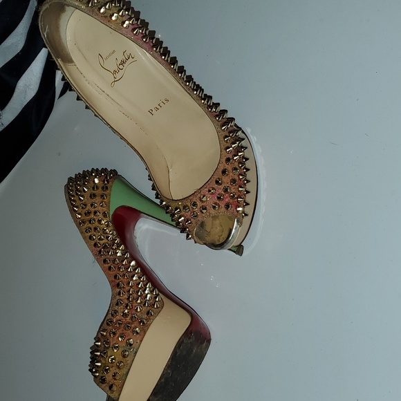 Christian Louboutin Metallic Spike Lady Peep 38.5/ US 8 Cork Multicolor - Picture 12 of 13